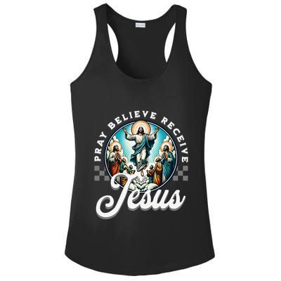 Pray Believe Receive Jesus For Catholic Christian Faith Ladies PosiCharge Competitor Racerback Tank