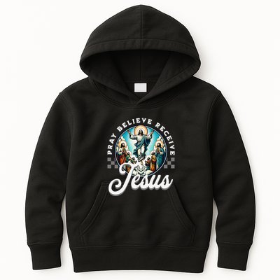 Pray Believe Receive Jesus For Catholic Christian Faith Kids Hoodie