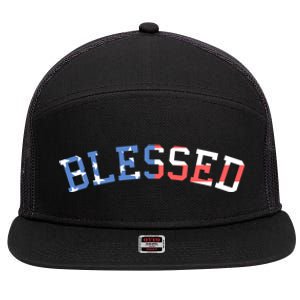 Patriotic Blessed Red White And Blue Great Gift 7 Panel Mesh Trucker Snapback Hat