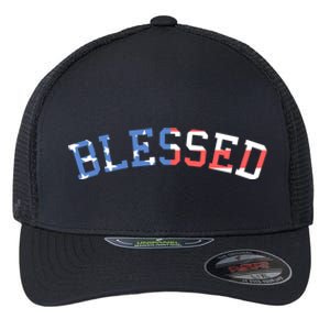 Patriotic Blessed Red White And Blue Great Gift Flexfit Unipanel Trucker Cap