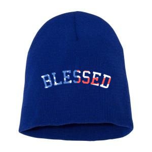 Patriotic Blessed Red White And Blue Great Gift Short Acrylic Beanie