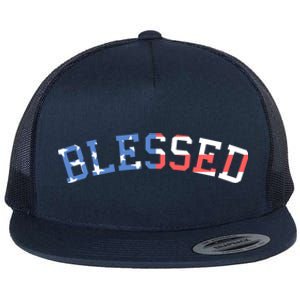 Patriotic Blessed Red White And Blue Great Gift Flat Bill Trucker Hat