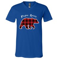 Papa Bear Red Plaid Christmas Pajama Family Dad Gift Cute Gift V-Neck T-Shirt