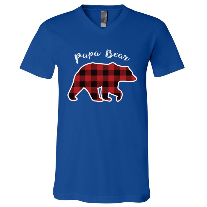 Papa Bear Red Plaid Christmas Pajama Family Dad Gift Cute Gift V-Neck T-Shirt