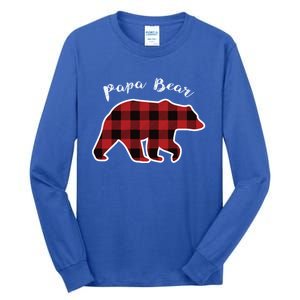 Papa Bear Red Plaid Christmas Pajama Family Dad Gift Cute Gift Tall Long Sleeve T-Shirt