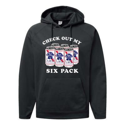 Pabst Blue Ribbon Beer Cans Check Out My Six Pack Performance Fleece Hoodie