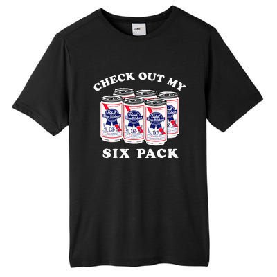 Pabst Blue Ribbon Beer Cans Check Out My Six Pack Tall Fusion ChromaSoft Performance T-Shirt