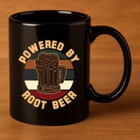 Powered By Root Beer 11oz C Handle Ceramic Mug