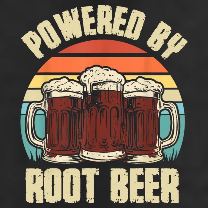Powered By Root Beer Soda Drink Funny Root Beer Retro 7 Panel Mesh Trucker Snapback Hat