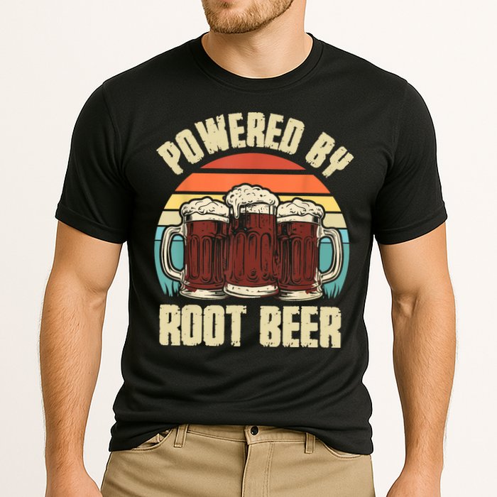 Powered By Root Beer Soda Drink Funny Root Beer Retro Cooling Performance Crew T-Shirt