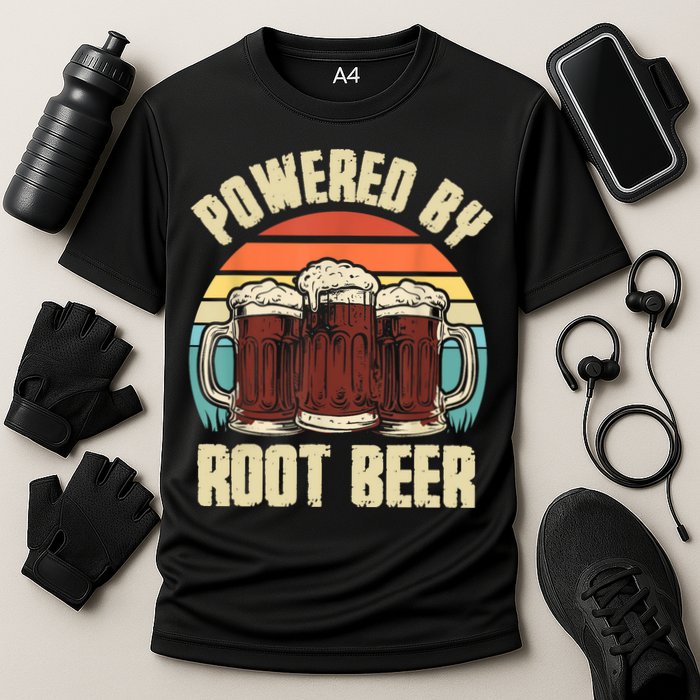 Powered By Root Beer Soda Drink Funny Root Beer Retro Cooling Performance Crew T-Shirt