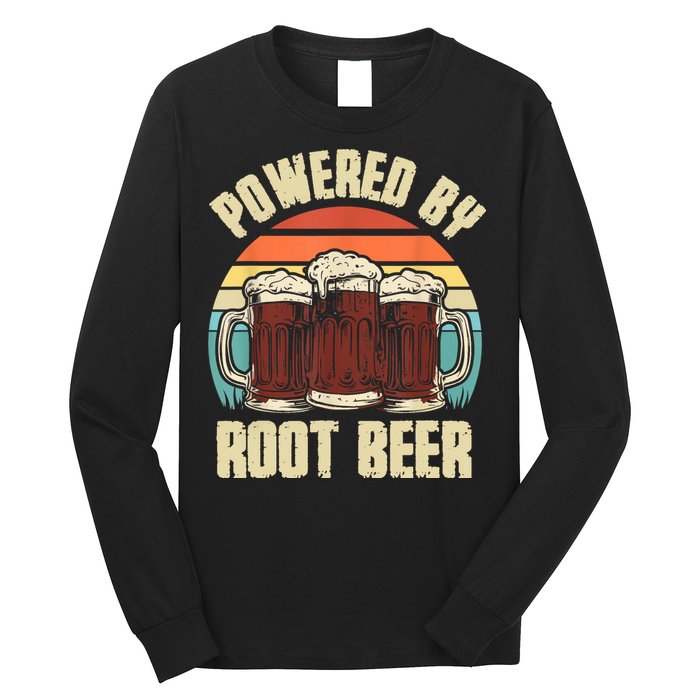 Powered By Root Beer Soda Drink Funny Root Beer Retro Long Sleeve Shirt