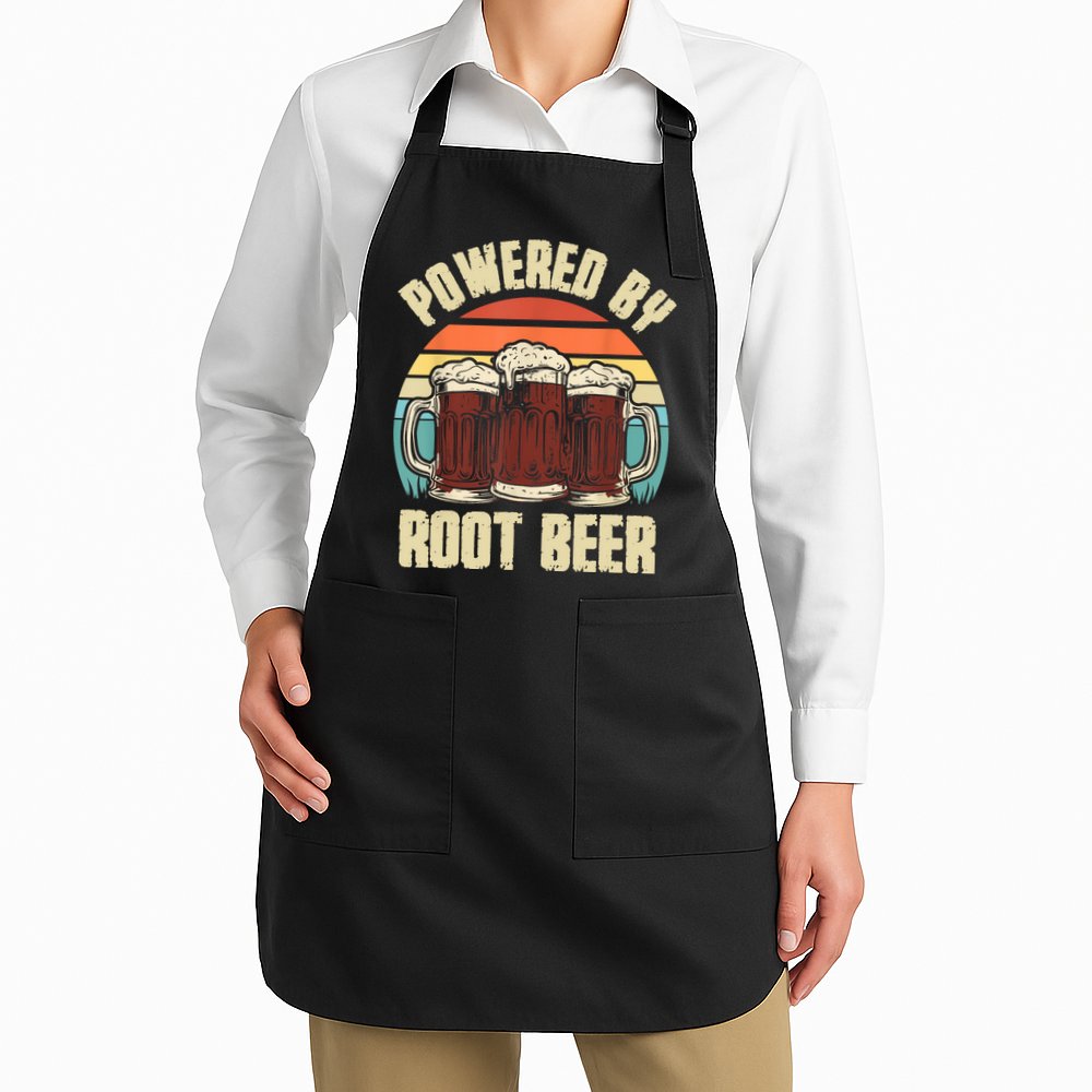 Powered By Root Beer Soda Drink Funny Root Beer Retro Apron