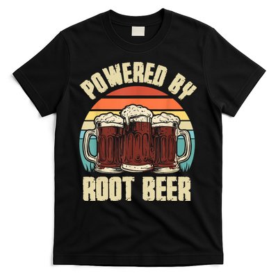 Powered By Root Beer Soda Drink Funny Root Beer Retro T-Shirt