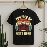 Powered By Root Beer Soda Drink Funny Root Beer Retro T-Shirt