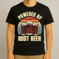Powered By Root Beer Soda Drink Funny Root Beer Retro T-Shirt