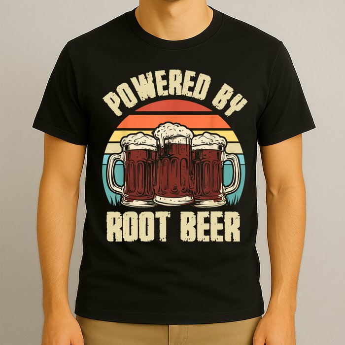 Powered By Root Beer Soda Drink Funny Root Beer Retro T-Shirt