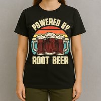 Powered By Root Beer Soda Drink Funny Root Beer Retro T-Shirt