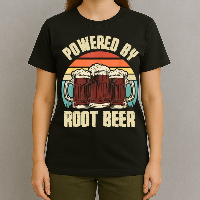 Powered By Root Beer Soda Drink Funny Root Beer Retro T-Shirt