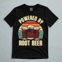Powered By Root Beer Soda Drink Funny Root Beer Retro T-Shirt