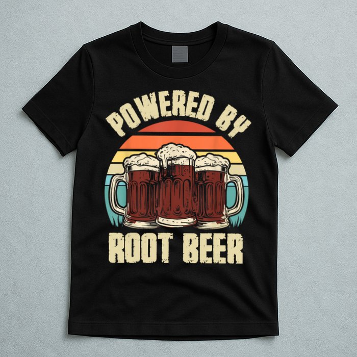 Powered By Root Beer Soda Drink Funny Root Beer Retro T-Shirt