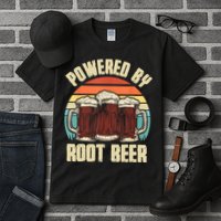 Powered By Root Beer Soda Drink Funny Root Beer Retro Tall T-Shirt