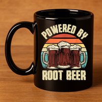 Powered By Root Beer Soda Drink Funny Root Beer Retro 11oz C Handle Ceramic Mug