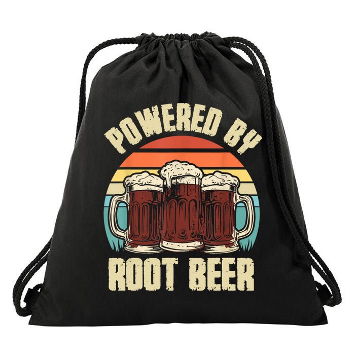 Powered By Root Beer Soda Drink Funny Root Beer Retro Drawstring Bag