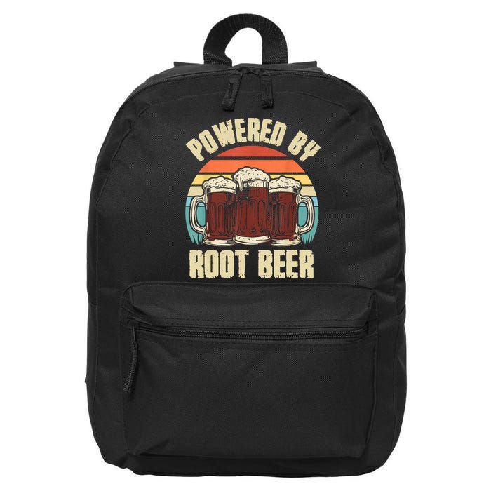 Powered By Root Beer Soda Drink Funny Root Beer Retro 16 in Basic Backpack