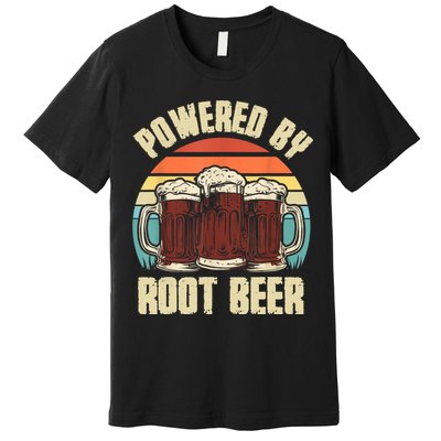 Powered By Root Beer Soda Drink Funny Root Beer Retro Premium T-Shirt