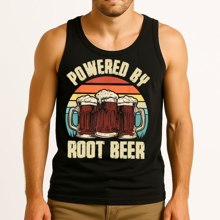 Powered By Root Beer Soda Drink Funny Root Beer Retro Tank Top