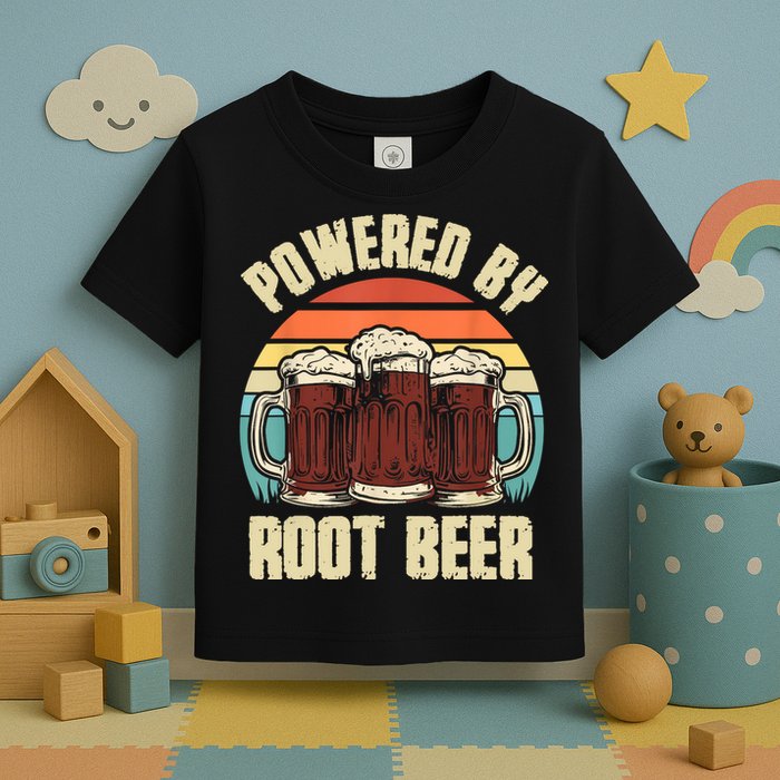 Powered By Root Beer Soda Drink Funny Root Beer Retro Toddler T-Shirt