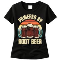 Powered By Root Beer Soda Drink Funny Root Beer Retro Womens T-Shirt