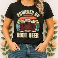 Powered By Root Beer Soda Drink Funny Root Beer Retro Womens T-Shirt