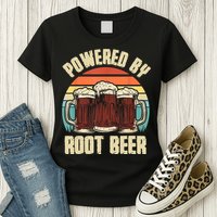 Powered By Root Beer Soda Drink Funny Root Beer Retro Womens T-Shirt