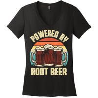 Powered By Root Beer Soda Drink Funny Root Beer Retro Women's V-Neck T-Shirt