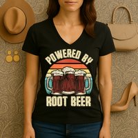 Powered By Root Beer Soda Drink Funny Root Beer Retro Women's V-Neck T-Shirt