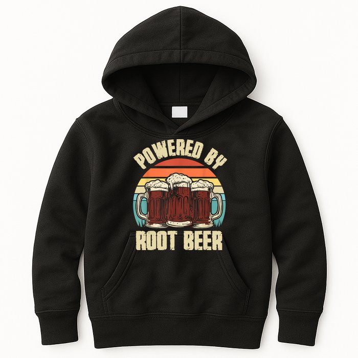 Powered By Root Beer Soda Drink Funny Root Beer Retro Kids Hoodie