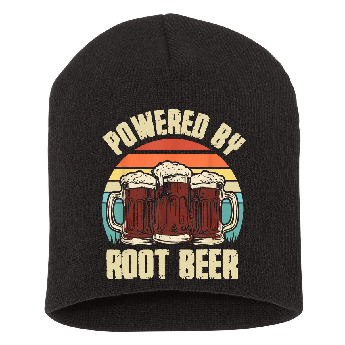 Powered By Root Beer Soda Drink Funny Root Beer Retro Short Acrylic Beanie