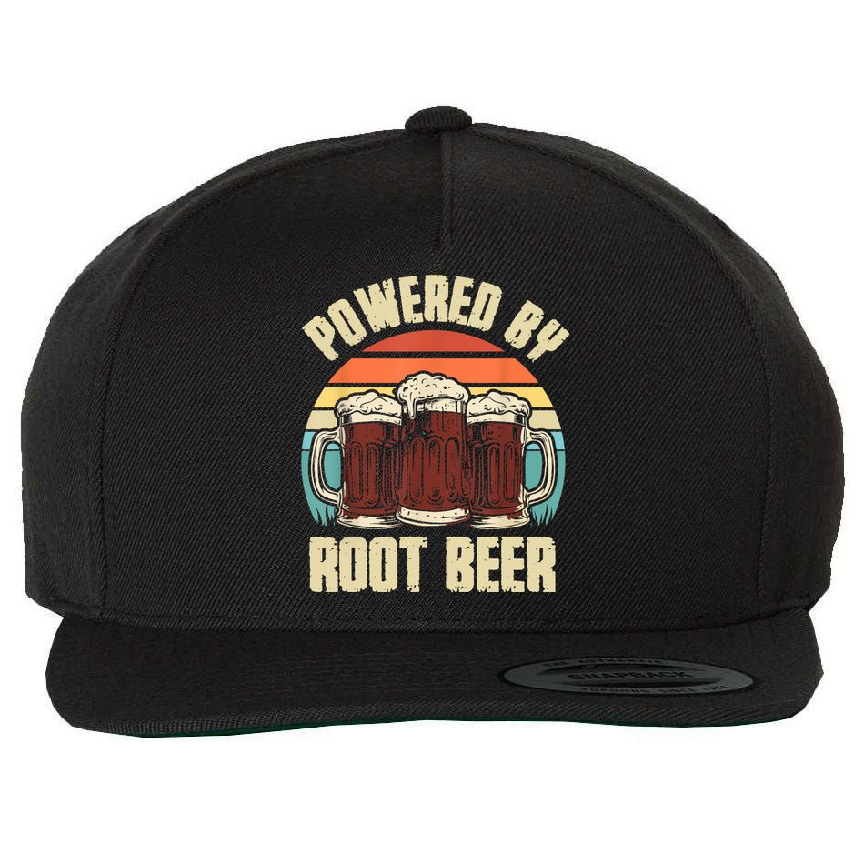 Powered By Root Beer Soda Drink Funny Root Beer Retro Wool Snapback Cap