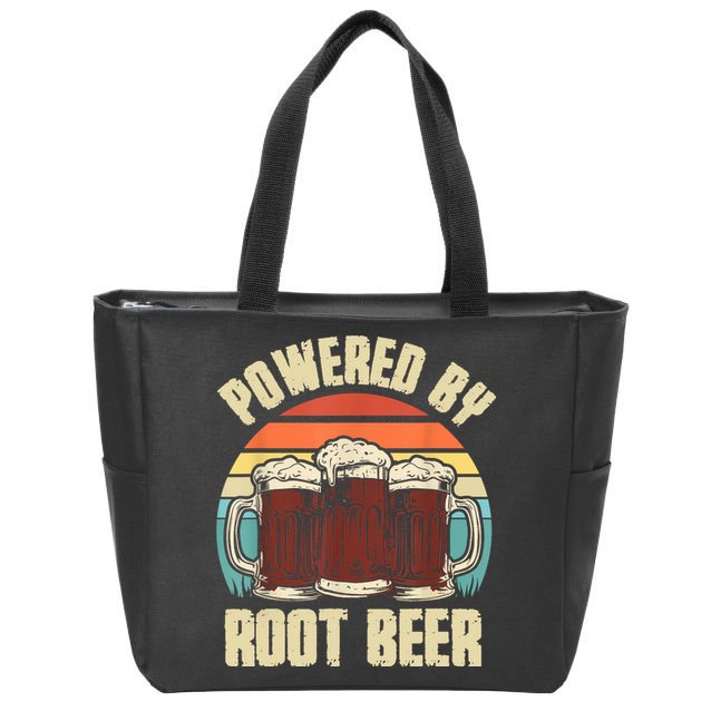 Powered By Root Beer Soda Drink Funny Root Beer Retro Zip Tote Bag