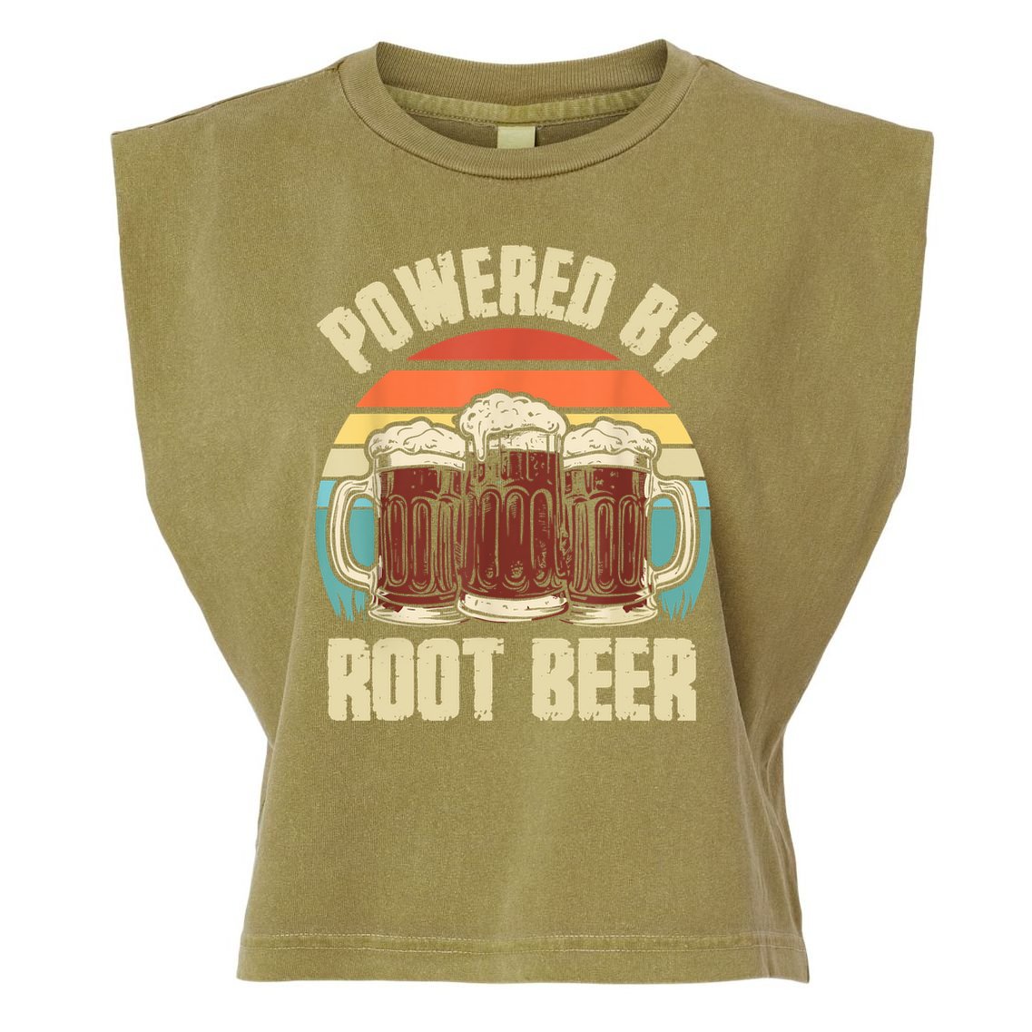 Powered By Root Beer Soda Drink Funny Root Beer Retro Garment-Dyed Women's Muscle Tee