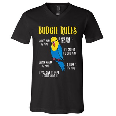 Parakeet Budgie Rules Bird Budgerigar V-Neck T-Shirt