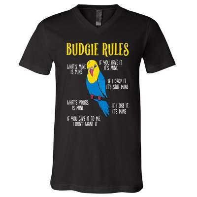 Parakeet Budgie Rules Bird Budgerigar V-Neck T-Shirt