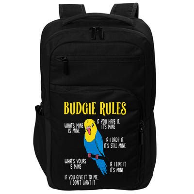 Parakeet Budgie Rules Bird Budgerigar Impact Tech Backpack