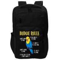 Parakeet Budgie Rules Bird Budgerigar Impact Tech Backpack