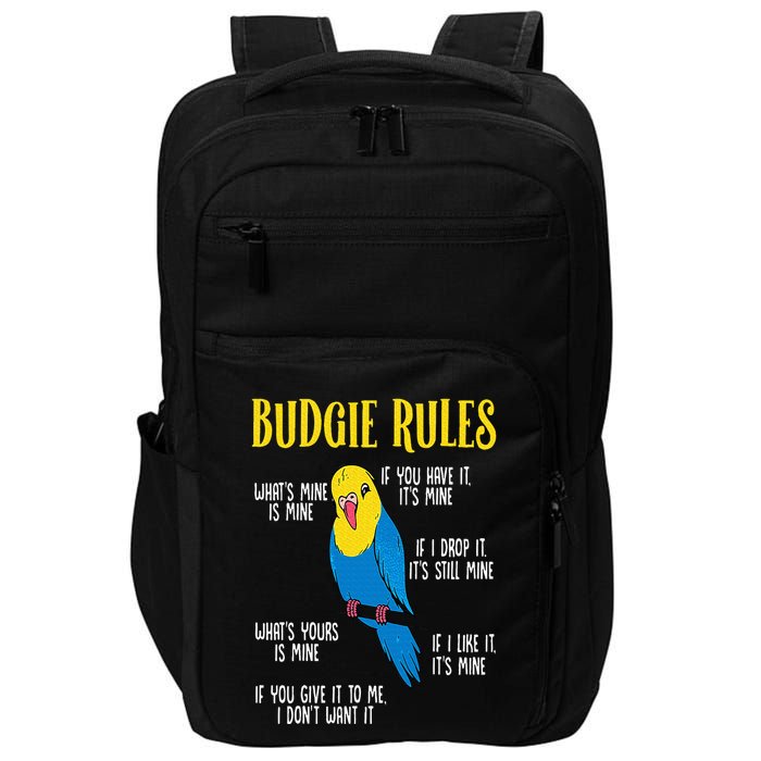 Parakeet Budgie Rules Bird Budgerigar Impact Tech Backpack
