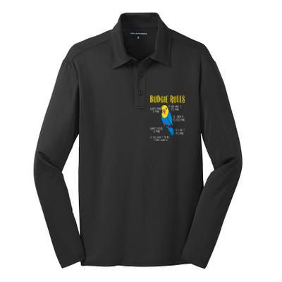 Parakeet Budgie Rules Bird Budgerigar Silk Touch Performance Long Sleeve Polo