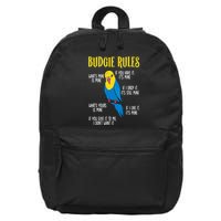 Parakeet Budgie Rules Bird Budgerigar 16 in Basic Backpack