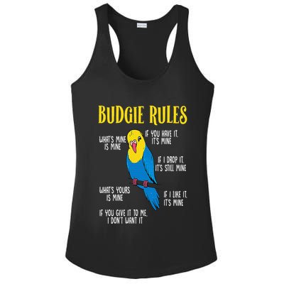 Parakeet Budgie Rules Bird Budgerigar Ladies PosiCharge Competitor Racerback Tank